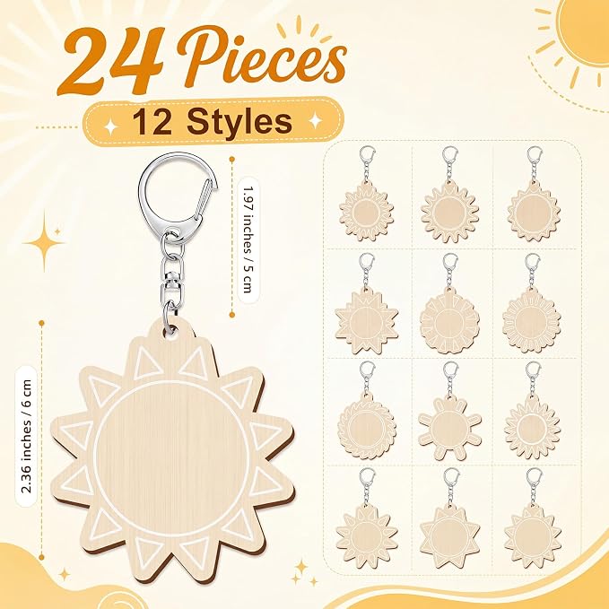 RattanView 24 Pcs Sun Craft DIY Wooden Sun Expressions Kits Color Your Own