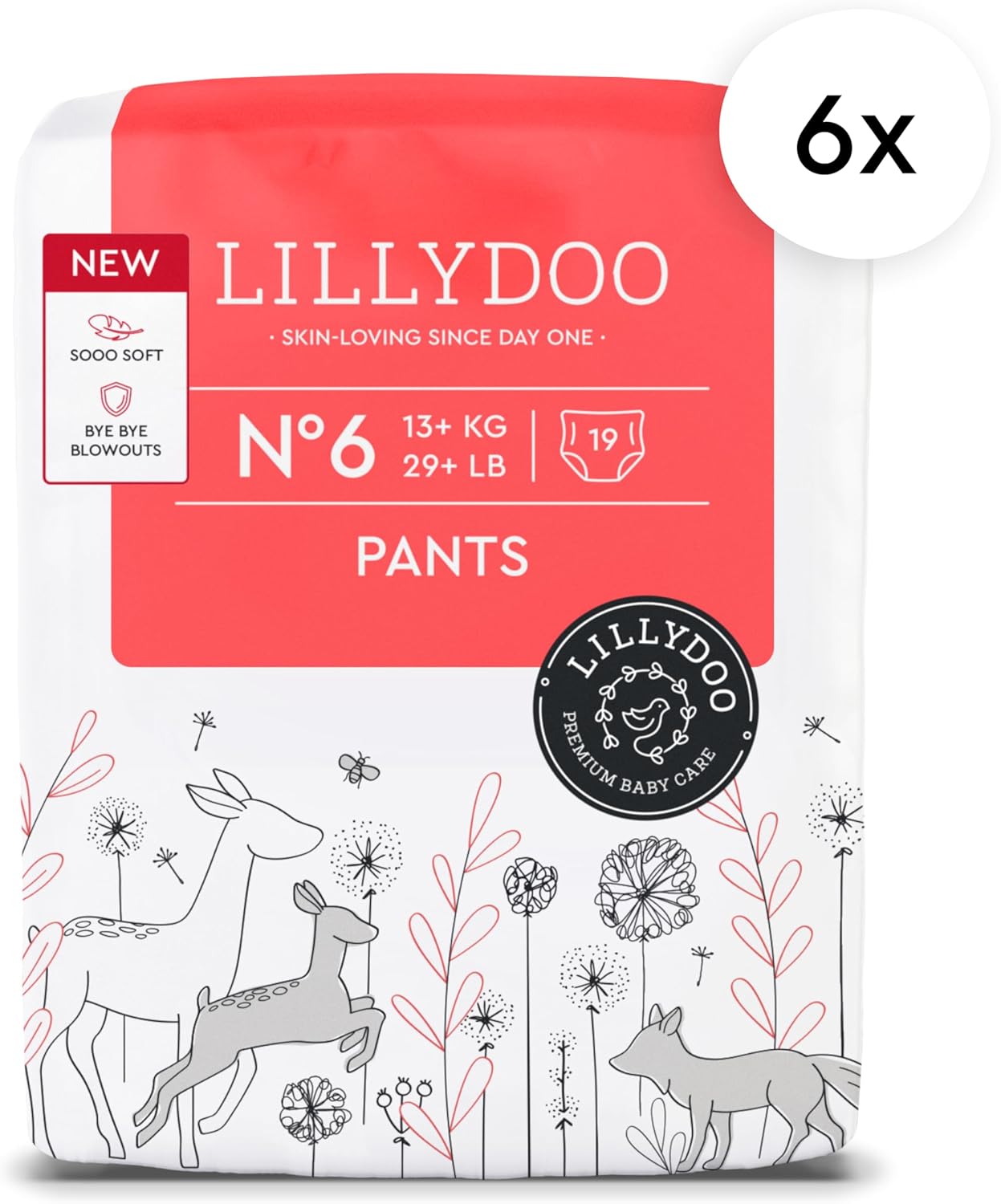 LILLYDOO Diaper Pants Toddlers - Size 6 (29+ lbs), Monthly Supply (114 Count), Skin-Friendly, Ultrasoft, Chlorine-Free, Snug Fit & Absorbent Pull On Diapers