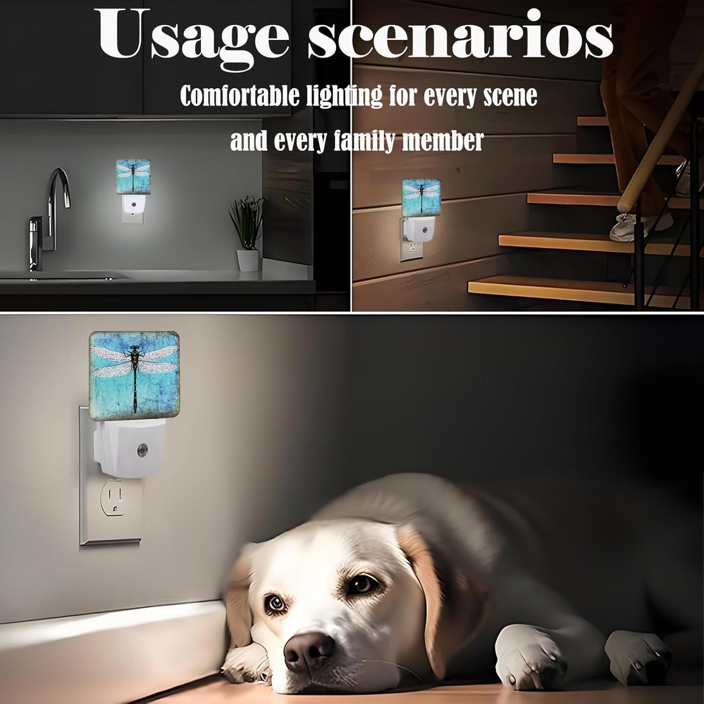Blue Vintage Dragonfly Night Light,Plug Into Wall Decor for Stairway,Hallway,Kitchen,Dusk to Dawn Sensor Nightlights for Boys/Girls/Women/Men Room Gifts