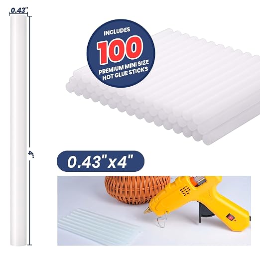 ADHES Mini Size 0.43" x 4" Hot Glue Gun Sticks 100 Pack, and Home Projects