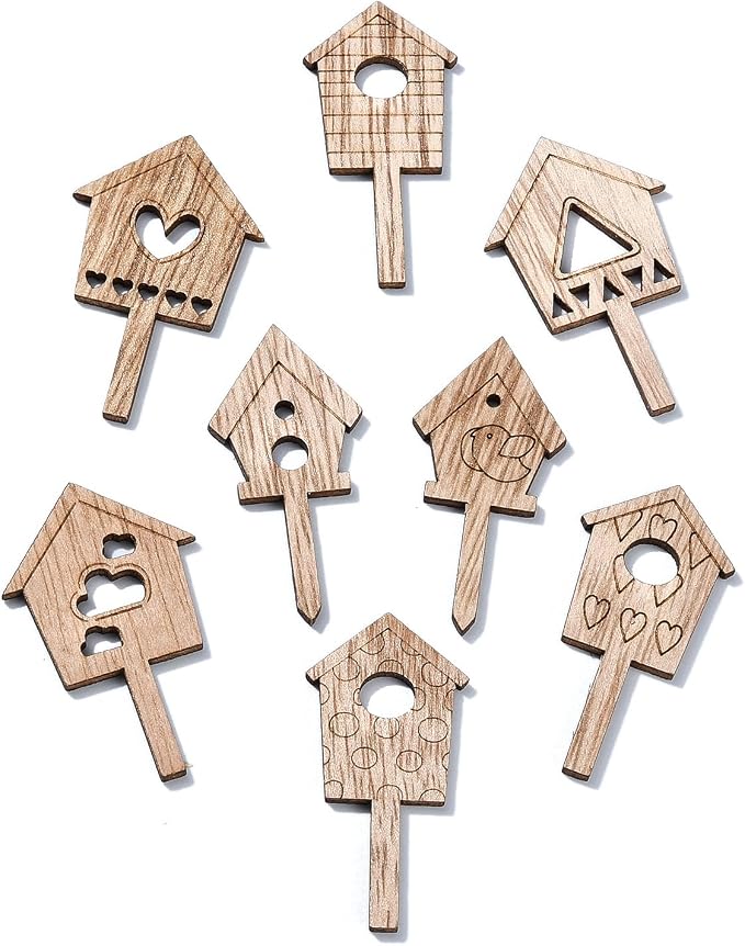 100 pcs Mixed Styles House Theme Unfinished Wood Cutout Charms Lovely Home Wood