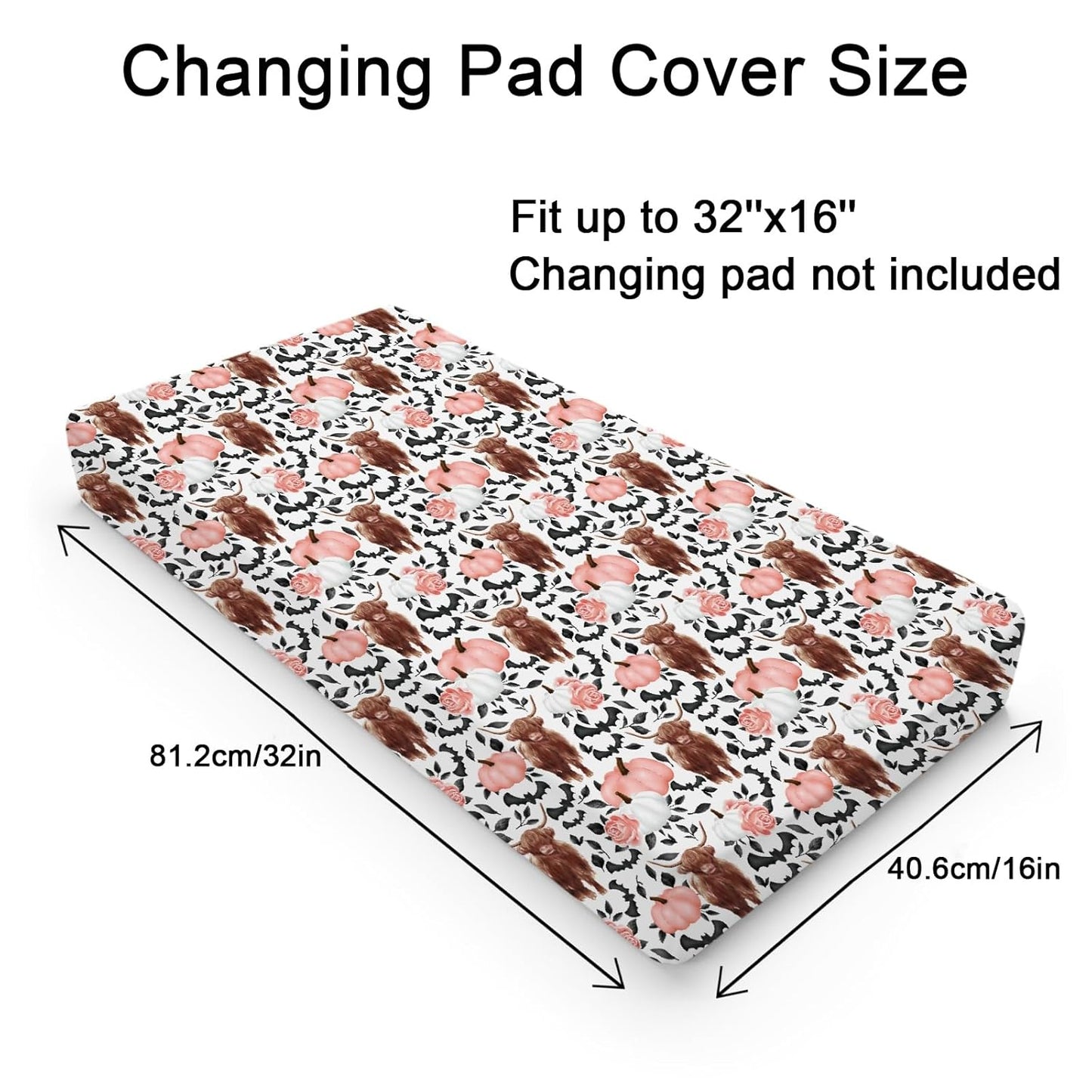 Highland Cows Pumpkin Leaves Baby Changing Pad Covers Highland Yak Halloween Bats Diaper Changing Table Sheets for Girl Boy Autumn Fall Soft Breathable Stretch Change Table Mats 32''x16''