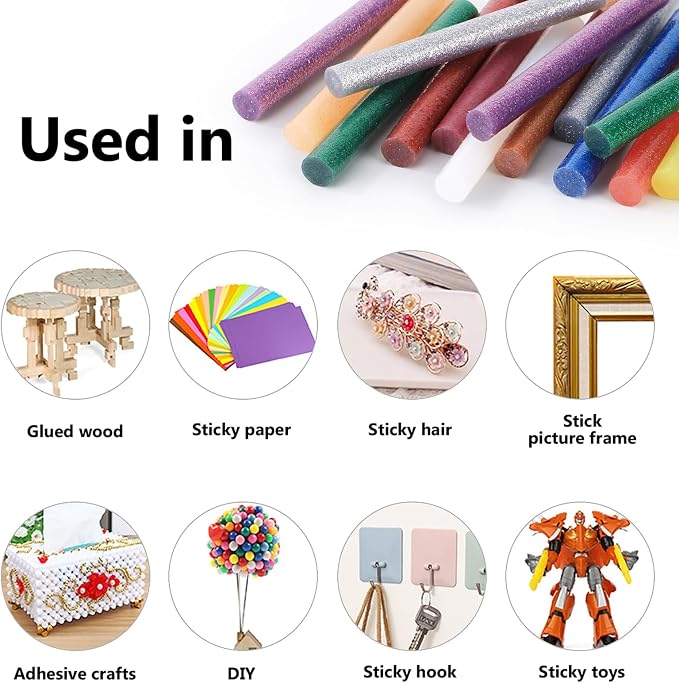 72 Pack Glitter Hot Glue Sticks, 0.43"x4" Glitter Colored Hot Glue Sticks