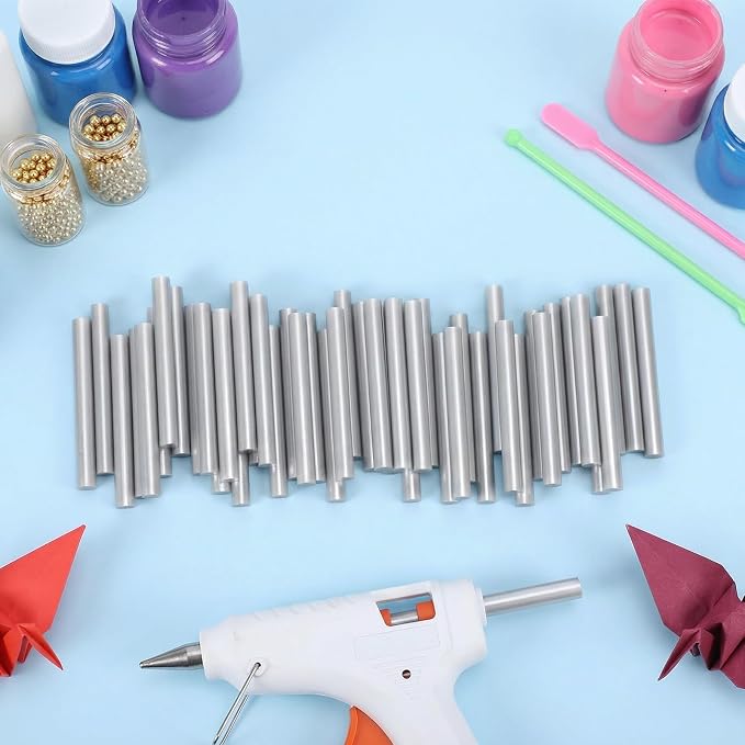 72 Pack 0.43x4 Metallic Silver Hot Glue Sticks Bulk, Hot Melt Glue Sticks