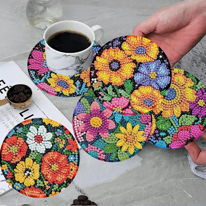 ijbnhd 8 Pcs Flowers Diamond Art Coasters