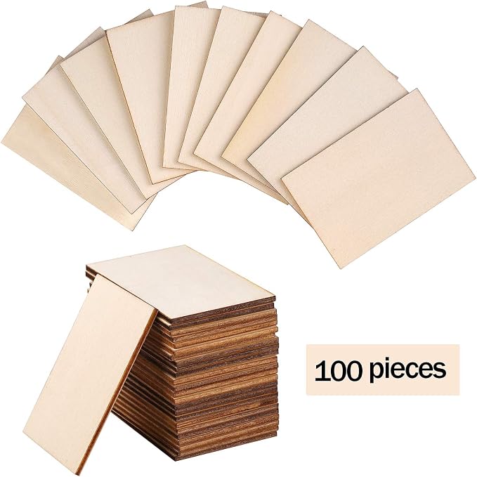 Ruisita 100 Pieces 2 x 3 Inches Unfinished Wood Pieces Rectangle Blank Sharp
