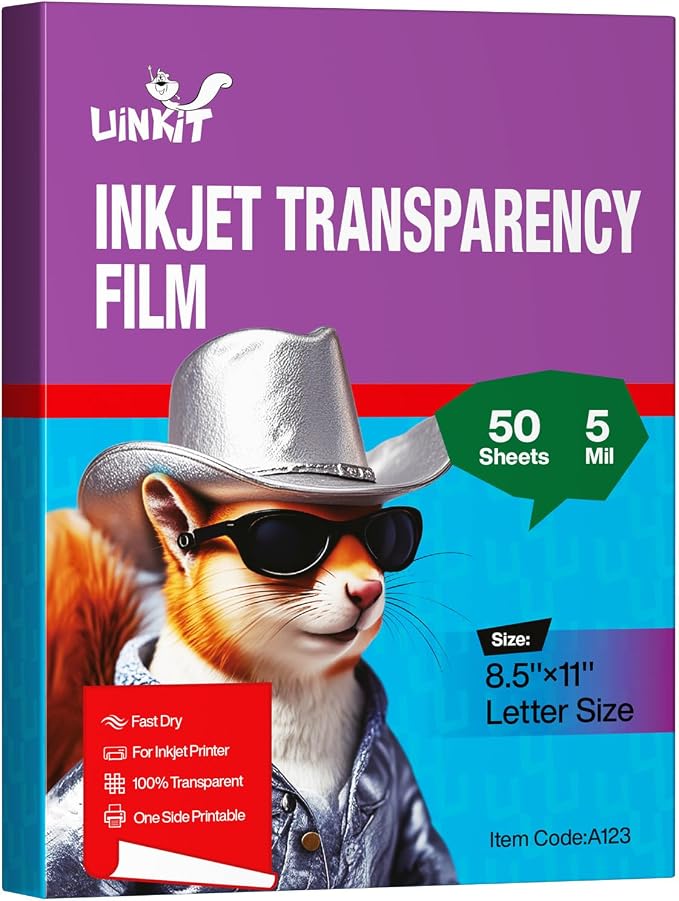 Uinkit Inkjet Transparency Film 50 Sheets 8.5x11 OHP Overhead Projector Film