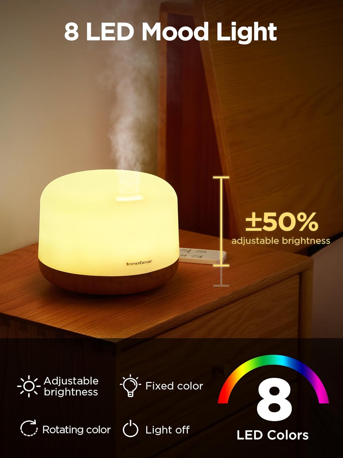 InnoGear 500ml Essential Oil Diffuser with Remote Control, Premium Ultrasonic Aromatherapy Diffusers Scent Humidifier Vaporizer Auto-Off Timer for Large Room Home, Yellow