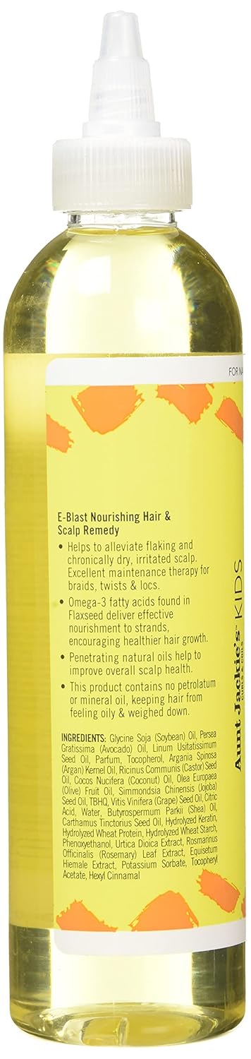 Aunt Jackie's Kids E-Blast Daily Oil for Dry Scalp, Vitamin E and Flaxseed Nourishing Scalp Remedy for Naturally Curly, Coily and Wavy Hair, 8 oz