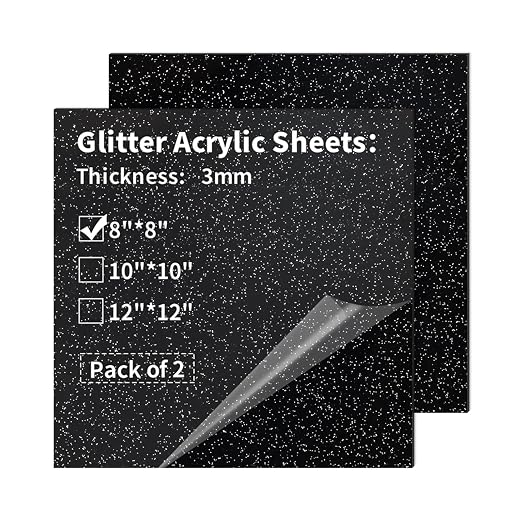 2 PCS 8 x 8 inch Glitter Colored Plexiglass Acrylic Sheets