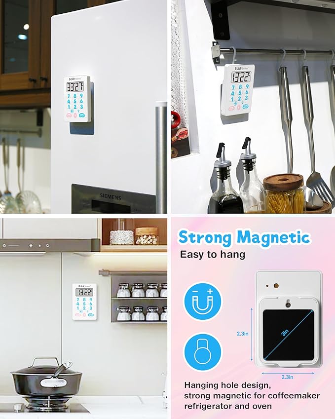 BaldrTherm Digital Kitchen Timer, Magnetic Waterproof Countdown Timer for Cooking, Shower, Workout, Classroom, Hair Color Processing, Cute.