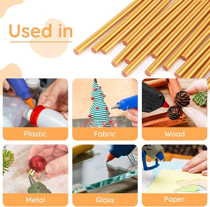 72 Pack Metallic Gold Hot Glue Sticks, Wedding Cards, Decoration, Car Dent