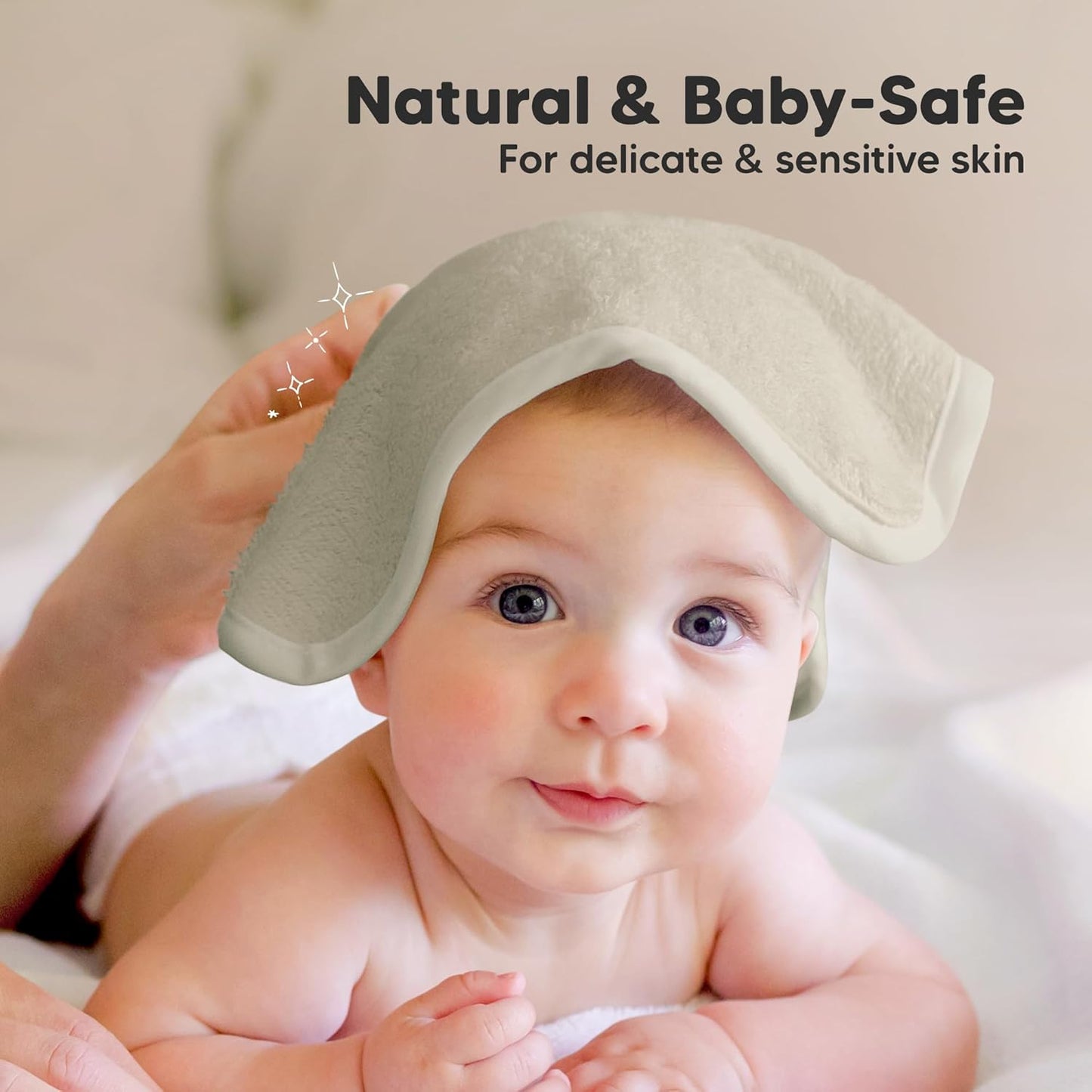 6-Pack Baby Washcloths - Soft Absorbent Viscose from Bamboo Wash Cloths for Babies, Kids, Toddlers, Infant, Newborn Bath Towels, Gentle on Sensitive Skin, 10x10 Reusable Face Towels (Stone)