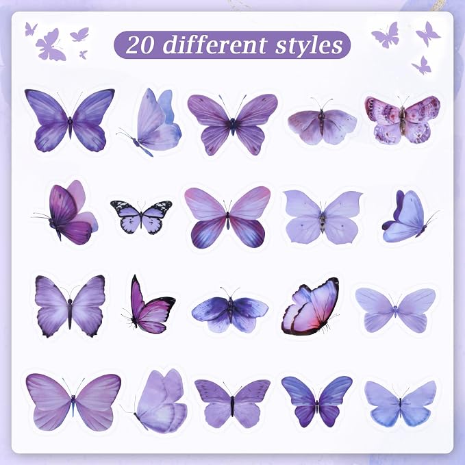 Imeepa 40Pcs Purple Butterfly Stickers Transparent Scrapbooking Stickers | PET