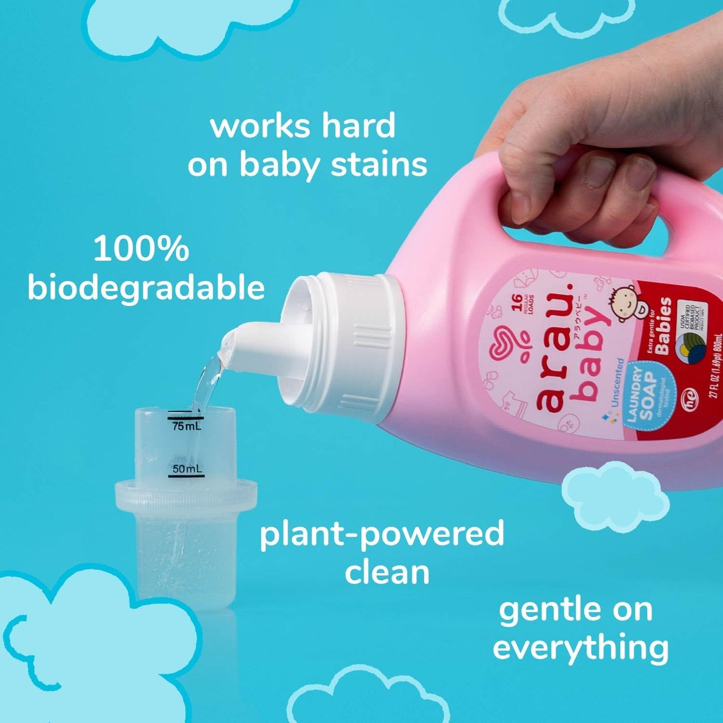 Arau Baby Laundry Soap, Unscented, Plant Based Formula, Safe for Sensitive Skin, Baby Laundry Detergent with No Artificial Fragrance or Additives, Gentle on Infant, Newborn and Baby Clothes, 27 Fl Oz