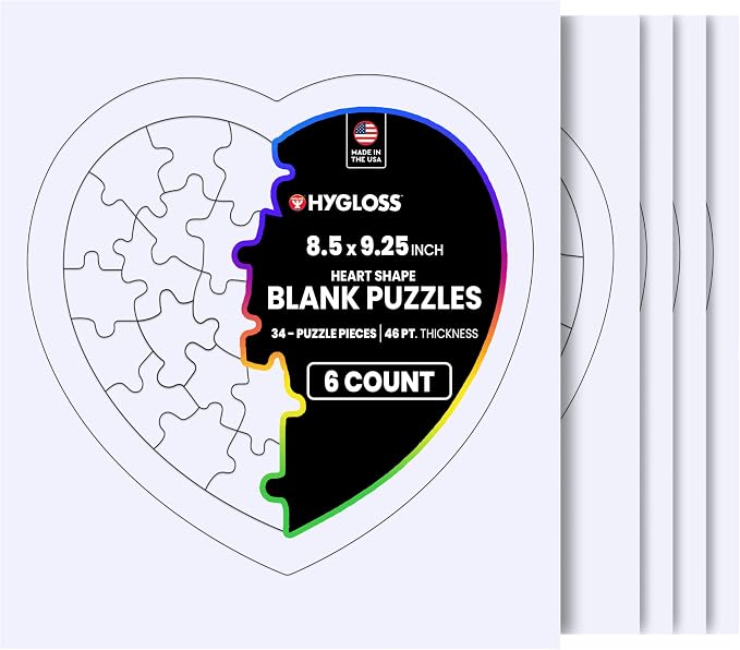 Hygloss 6 Blank Heart Puzzles – 8.5 x 9.5 Inches