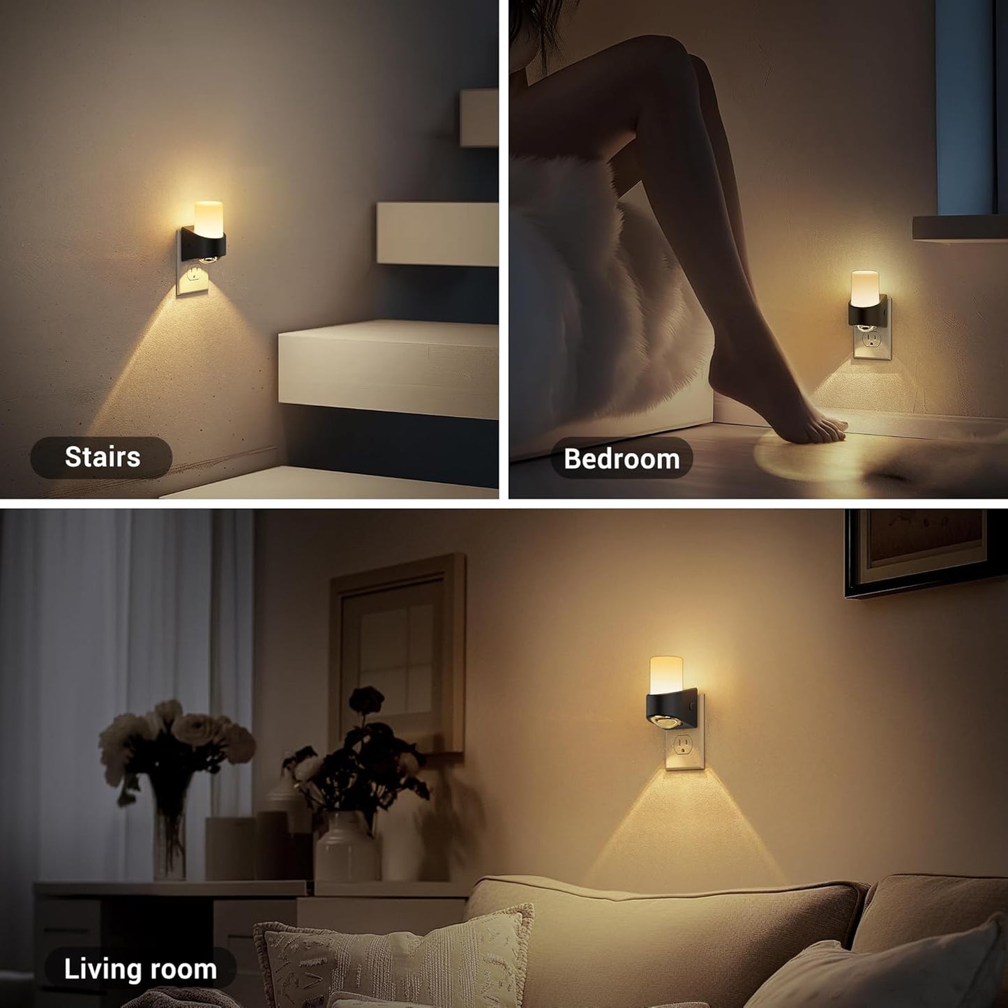 JandCase LED Night Lights Plug into Wall, Decorative Night Light with Dusk to Dawn Sensor, Adjustable Brightness, 3000K Warm White Nightlight Plug in for Kids, Bathroom, Hallway, Bedroom, Stairway