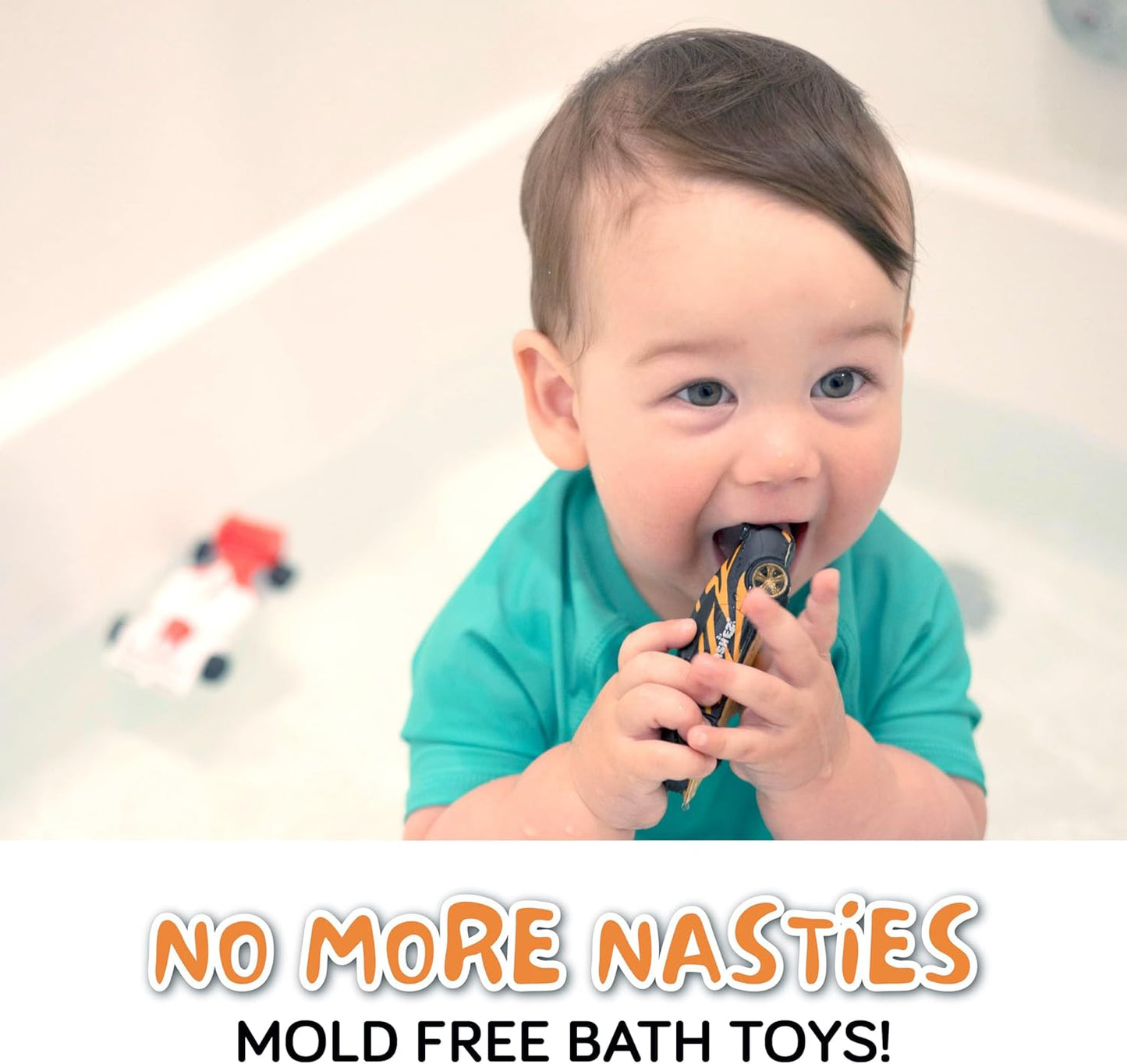 SplashEZ Race Cars Bath Toys | Mold Free Bath Toys for Kids & Toddlers with No Hole for Water | Cars Set Ideal Size for Little Hands | Safe, Durable for Baby Tub Pool Fun for Boys Girls Ages 0 & Up
