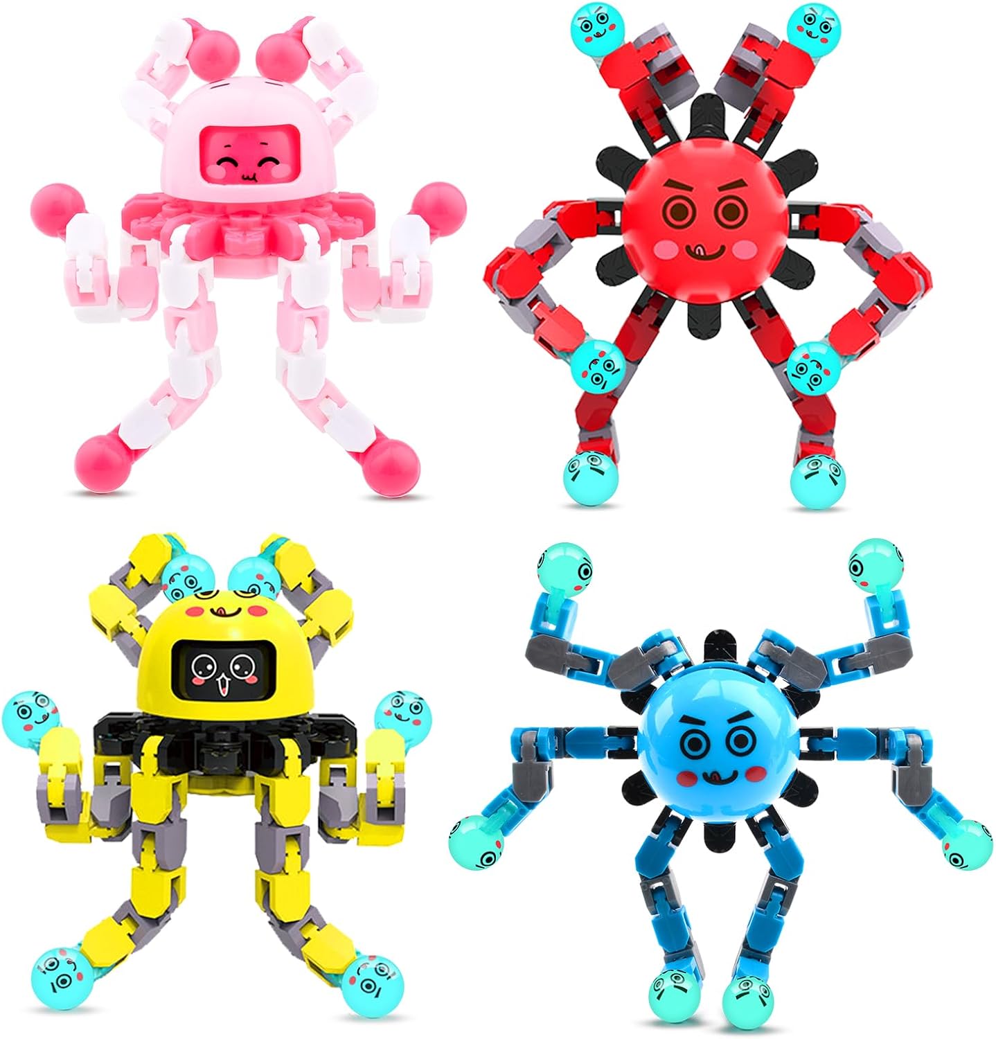 Transformable Fidget Spinner Toys for Kids and Adults,4 PCS Finger Sensory Toy for Boys Girls Autism ADHD Relief,Gifts for Chrismas Birthdays Party Favors for Teens Travel Stocking Stuffers