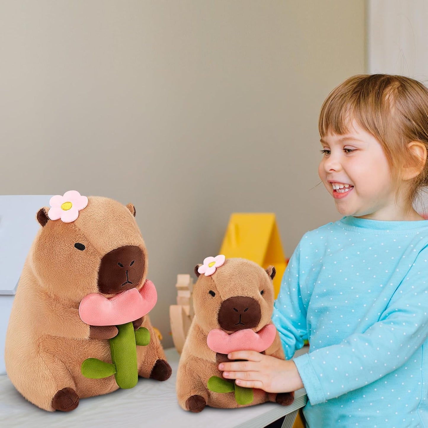Achwishap Capybara Plush,Cute Plushies Capybara Stuffed Animals,Capybara Plush Toys,Kawaii Plushie Stuffed Toy with Flower Plushies Gift for Kids Adults Birthday(Capybara with Holding Flower,16”)
