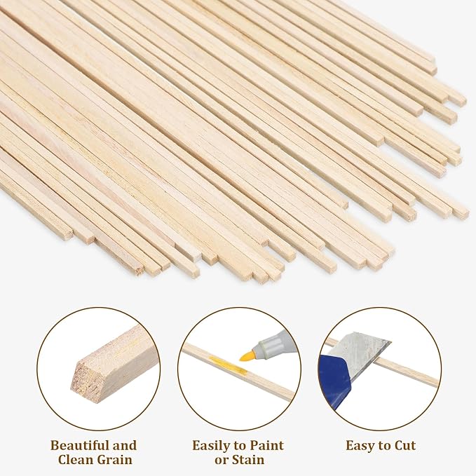 Menkxi 480 Pcs Balsa Wood Sticks 1/8 x 1/8 x 12 Inch Wood Strips Hardwood