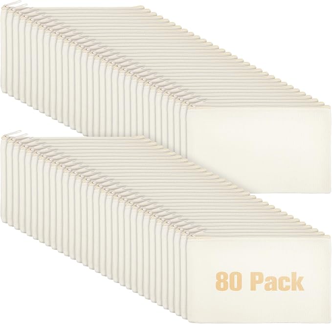 Reginary 80 Pack Canvas Zipper Makeup Bags Bulk Pencil Pouches Blank DIY Craft