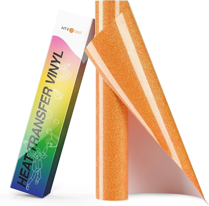 HTVRONT Neon Orange Glitter HTV- 10" x 8ft Glitter Iron on Vinyl
