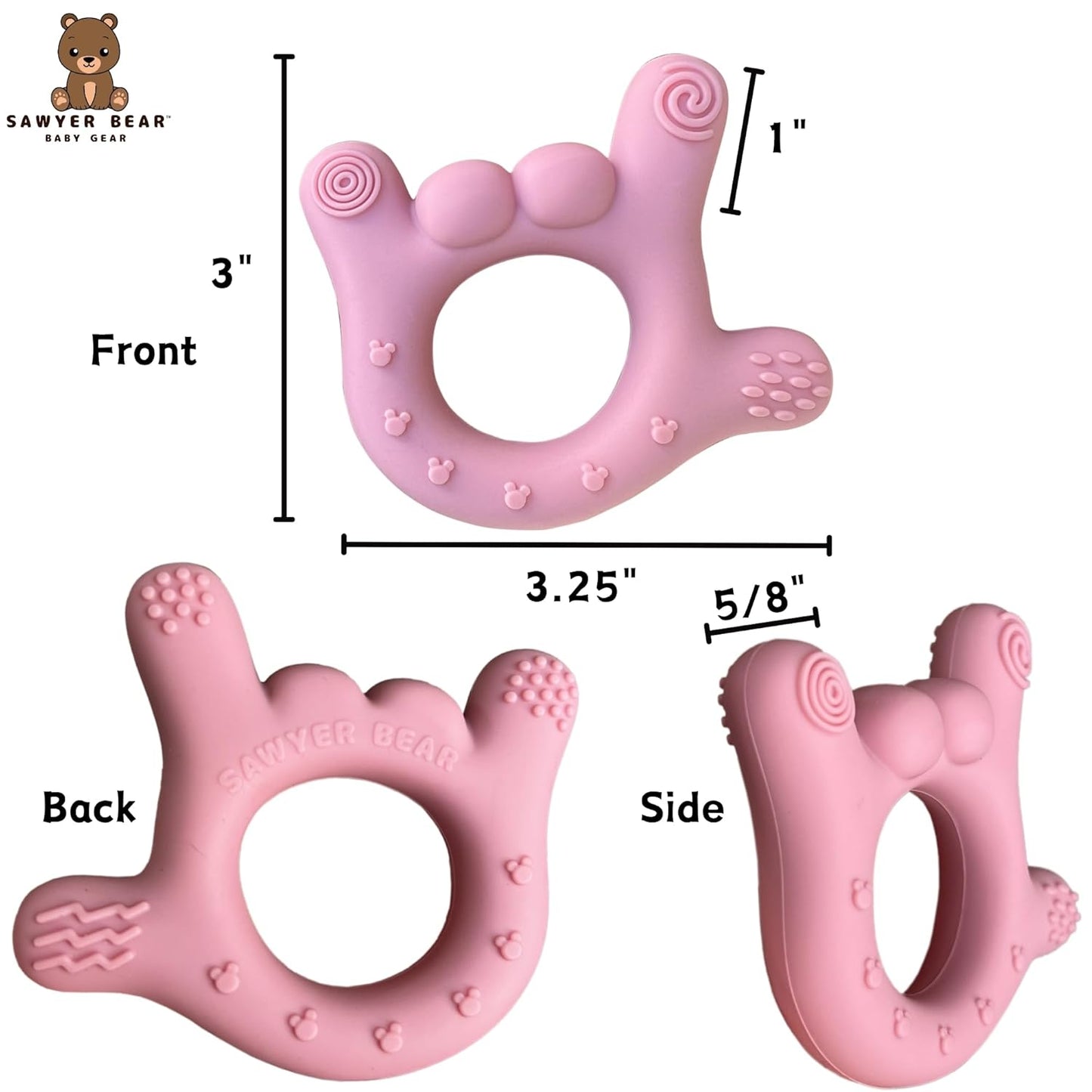 I Love You Silicone Hand Teether, Teethers for Babies 3-6 Months, Soft Teething Toys 6-12 Months bpa Free, Massaging Teething Relief (Blush Pink)