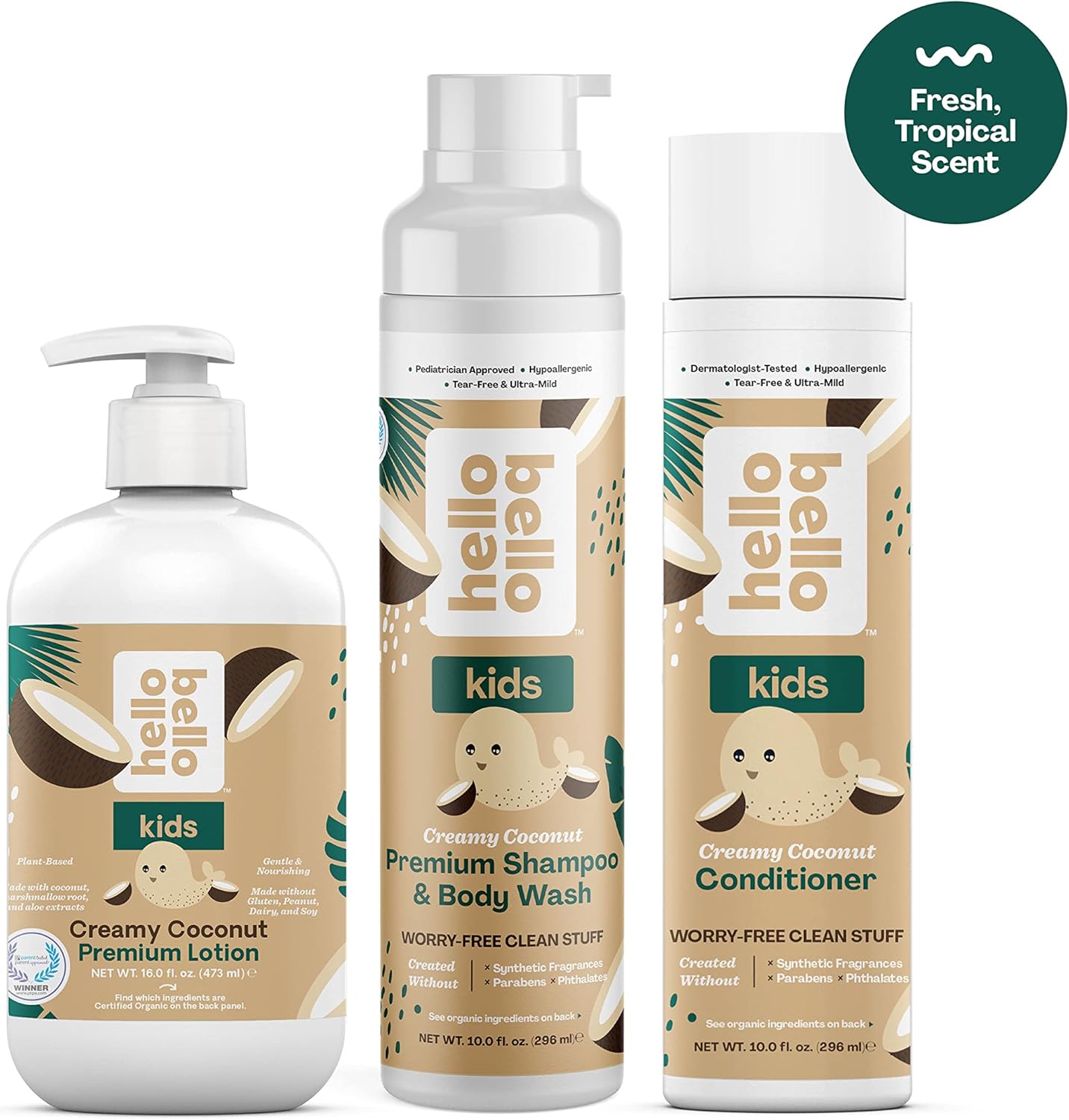 Hello Bello Kid's Conditioner - Hypoallergenic, pH-Balanced & Dermatologist-Tested - Thoughtful Ingredients - Coconut, 10 Fl Oz (2 Pack)