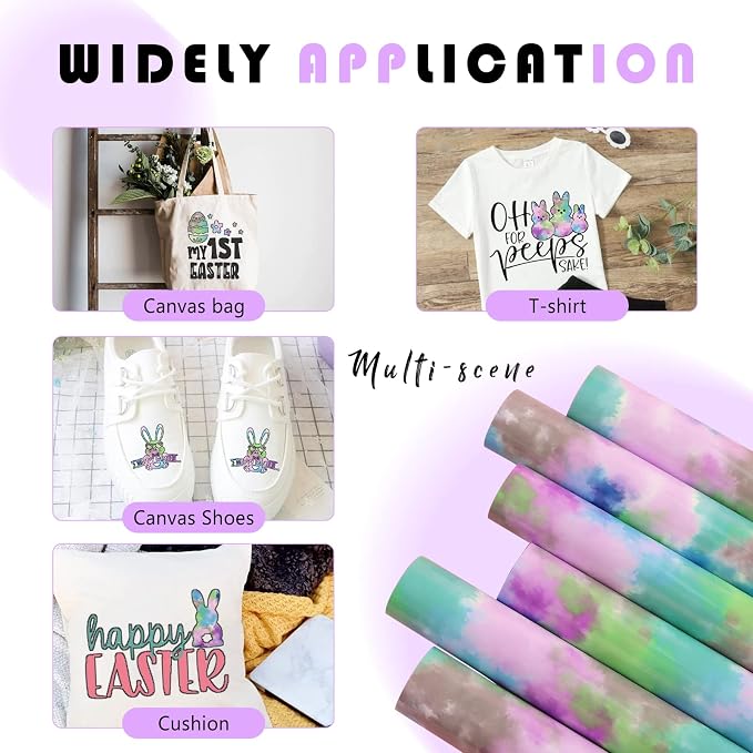 Tintnut Purple Tie Dye Heat Transfer Vinyl, PU HTV Sheets, easy cut & weed