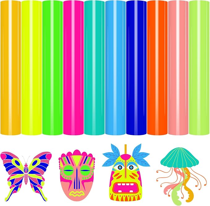VINYL FROG 10 Sheets Neon Heat Transfer Vinyl Bundle 12"x10" Green & Yellow &