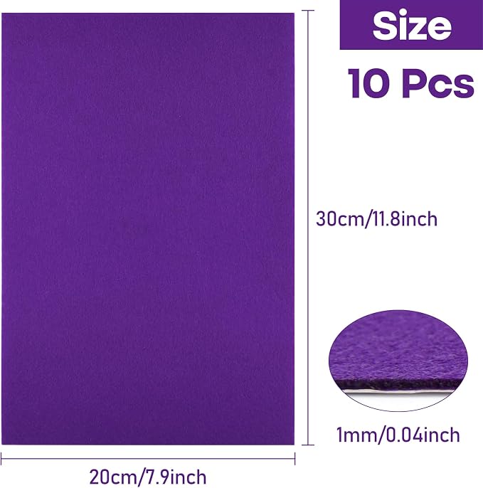 CHRORINE 10 Pcs Purple Felt Fabric Sheets Self Adhesive Felt Sheets 8 x 12