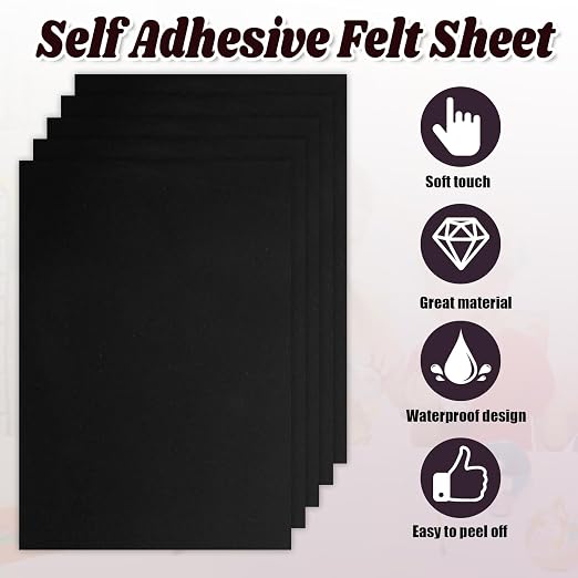 Biaungdo Black Self Adhesive Felt Sheets, 8 x 12 Inch, Felts Fabric