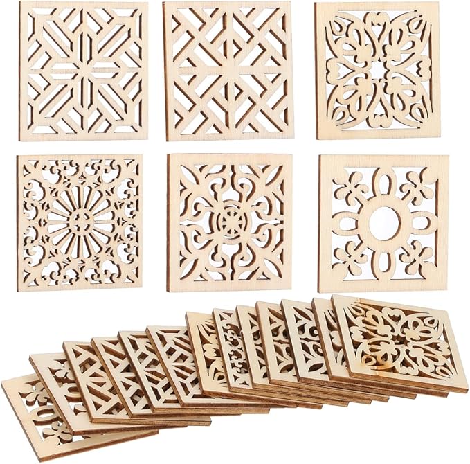 Abaodam 20Pcs Wooden Cutouts for Crafts Flower Chip Decoration DIY Unfinished