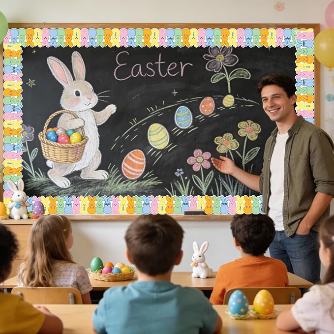 69 Feet Easter Bunny Bulletin Board Border Colorful Rabbit Die Cut Trim Border