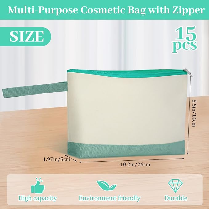 Silkfly 15 Pcs Cotton Canvas Makeup Bags Cosmetic Zipper Bags 10.2 x 5.5 x 2''