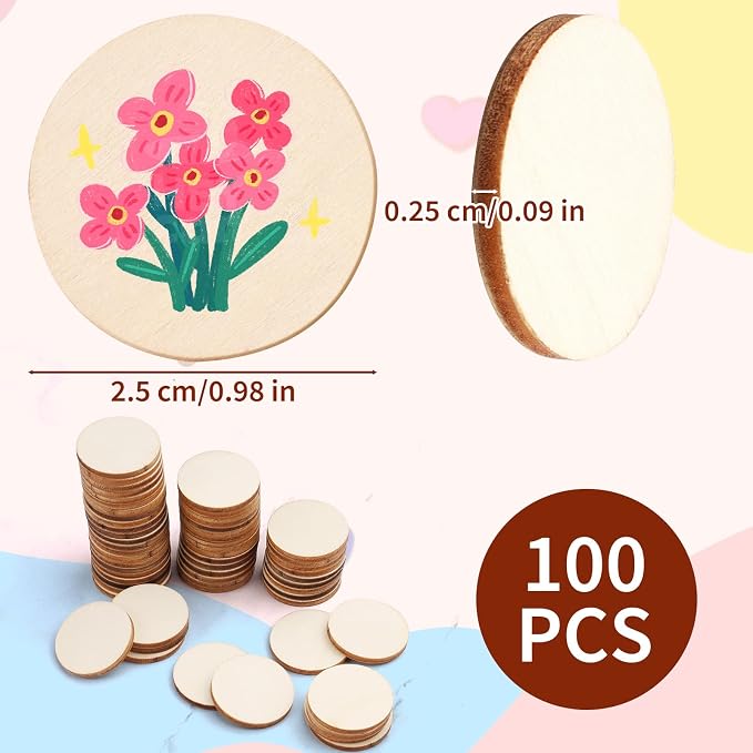 100 Pack Unfinished Wood Circles