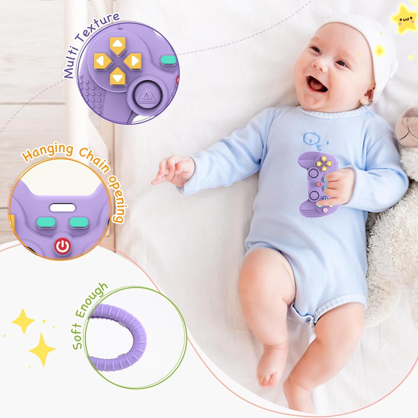 Hooku Silicone Teething Toys for Babies 0-6 Months, Teethers for Babies 6-12 Months, Remote Teether for Baby, Sensory Toys for Babies, Baby Chew Toys