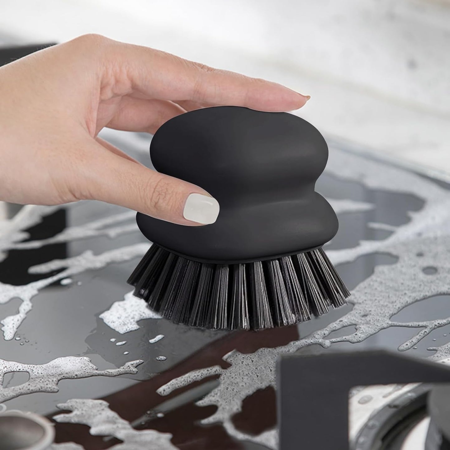 Dish Brush with Handle, Kitchen Scrub Brushes for Cleaning, Dish Scrubber with Nylon bristles for Sink, Pots, Pans(2Pack Black +2Pack White)
