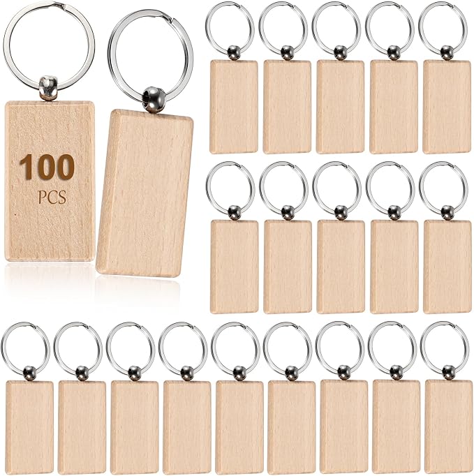 JUXYES 100 PCS Unfinished Wooden Keychain Blanks