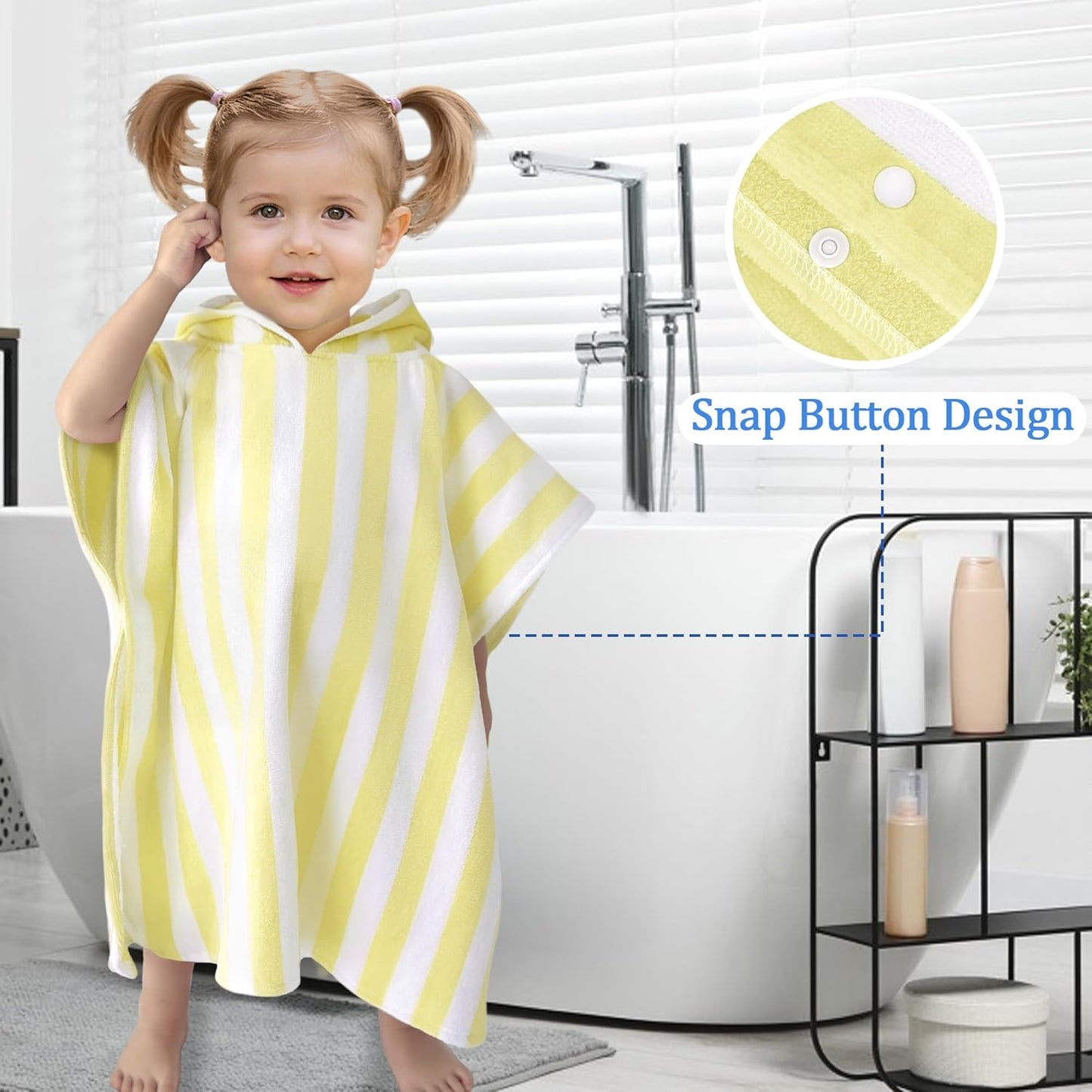 VOOVA & MOVAS Toddler Poncho Towels with Hood, Oversized (2-4Years,22"X22") Made from 100% Soft Cotton,Absorbent Hooded Towels for Baby Girl,Perfect for Pool | Swimming | Bath | Beach,Yellow Stripe