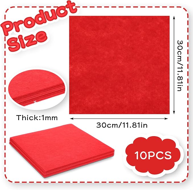 12" x 12" Squares Felt Sheets Fabric, 1mm Thick Halloween Christmas Fabric Fall