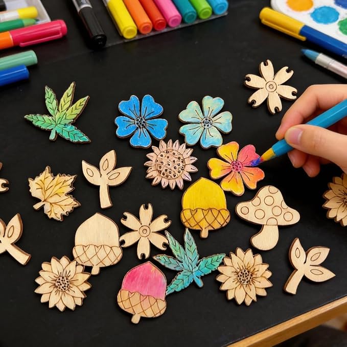 100 Pcs Unfinished Wooden Cutouts Mini Nature Shapes | DIY Craft Supplies