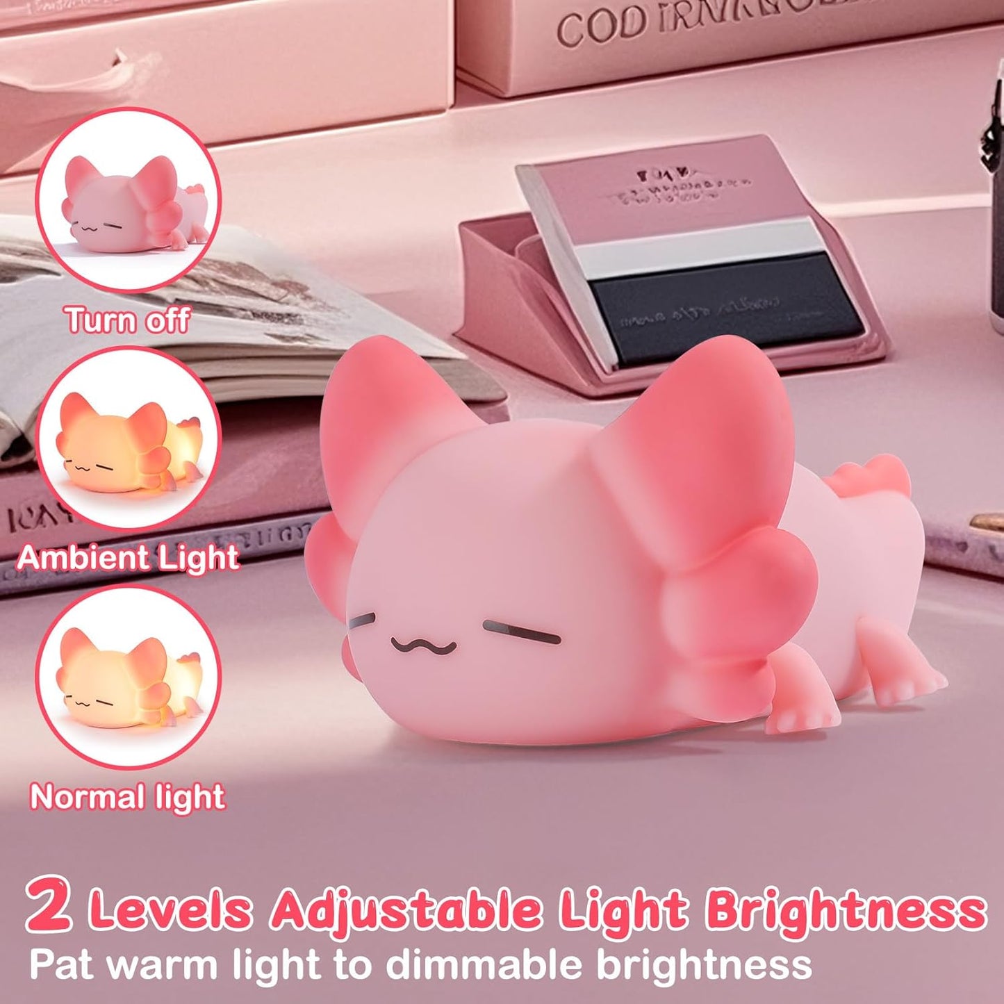 Tremdwoto Axolotl Night Light for Kids, 7 Color Changing Cute Axolotl Lamp，Dimmable &1/3 H Timer, USB Rechargeable Silicone Nursery Nightlight for Kid Bedroom Decor Axolotl Gift for Boys and Girls