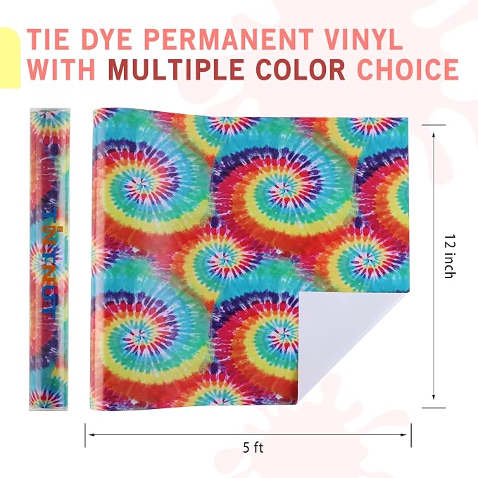 Tintnut Tie Dye Permanent Vinyl Roll 12in x 5ft Permanent Adhesive Vinyl |