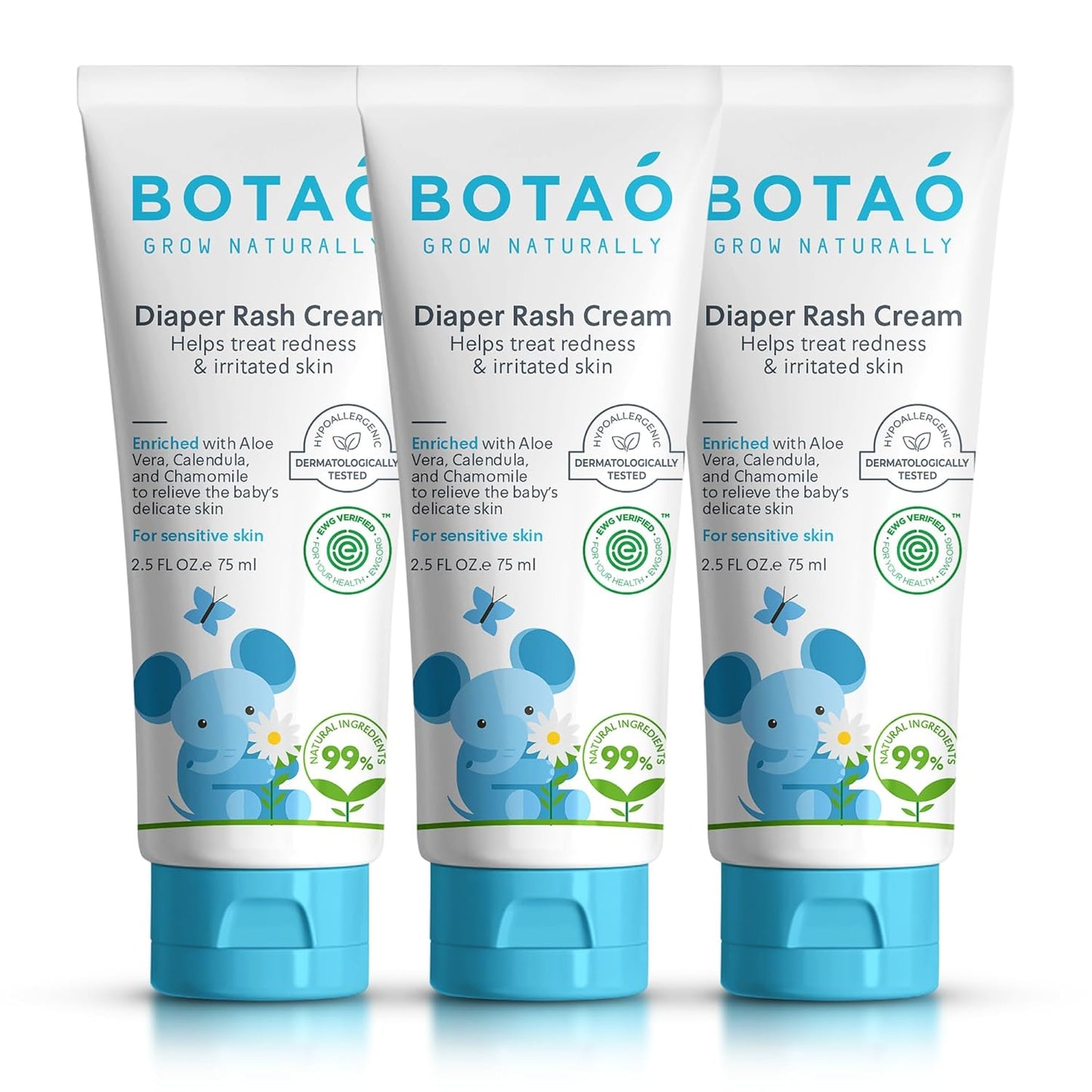 Baby's Natural Diaper Cream | Organic Diaper Cream EWG Verified | Naturally Soothes Baby Rashes | Baby zinc Ointment Natural | For Sensitive Skin with Aloe Vera & Calendula, 2.5Oz (3 Pack)