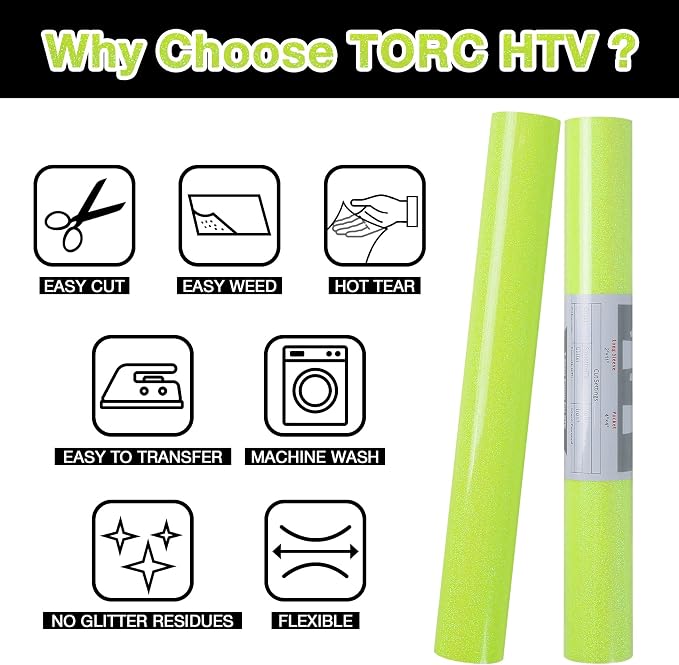 TORC Yellow Glitter HTV Heat Transfer Vinyl Roll 12 inch x 5 ft Iron on Vinyl