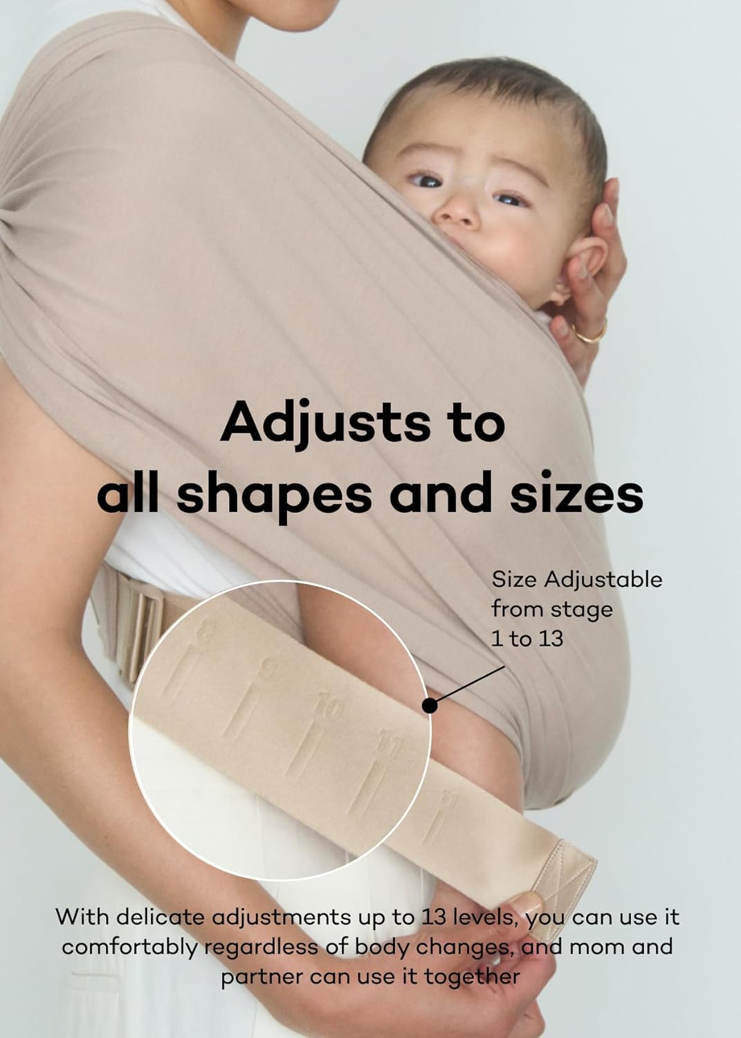 Konny Baby Carrier Flex SoftBreeze with Head Support - Adjustable, Easy to Wear Baby Wrap Sling, Perfect for Newborn Babies Essentials up to 44 lbs (XS-XL) - Black