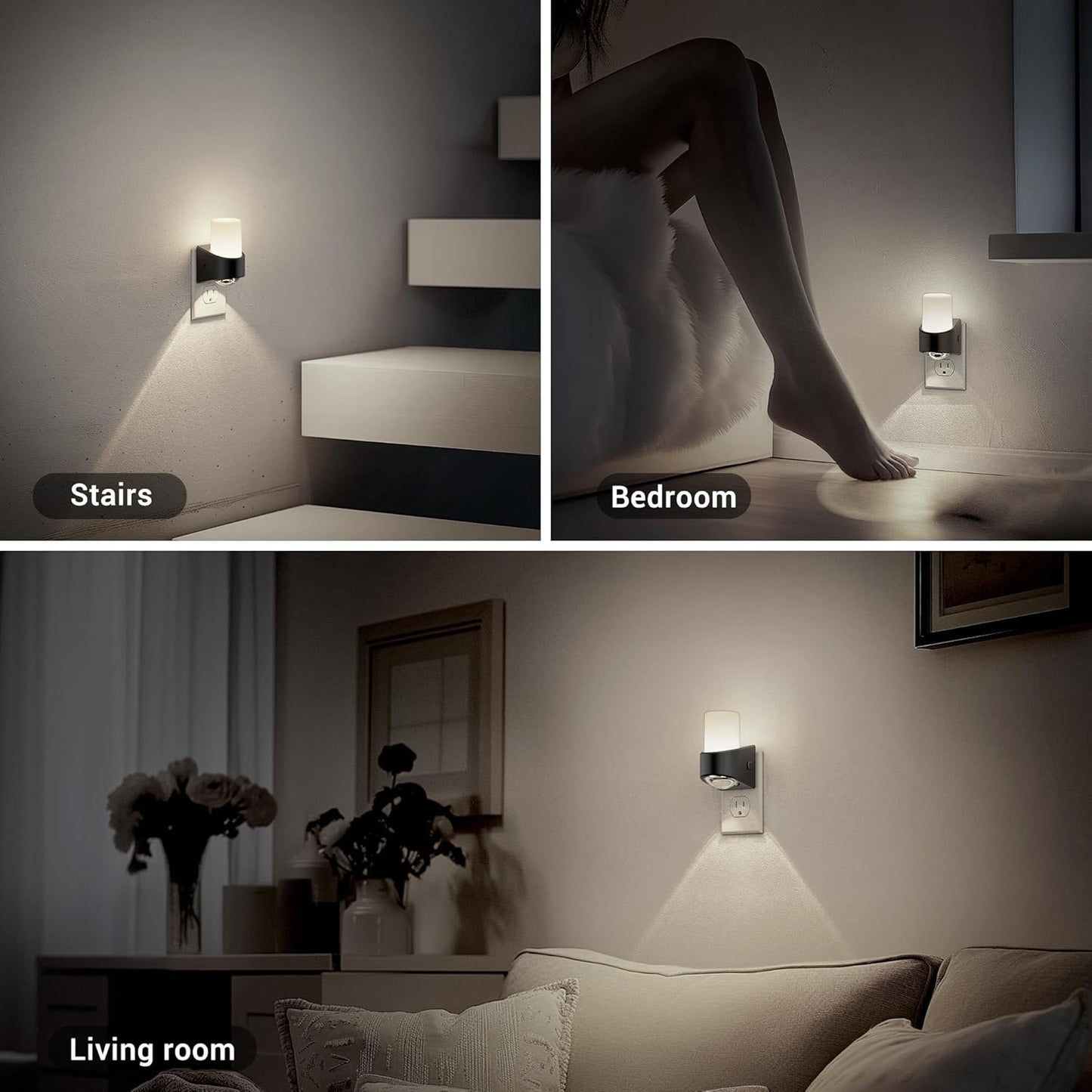 JandCase LED Night Lights Plug into Wall, Decorative Night Light with Dusk to Dawn Sensor, Adjustable Brightness, 5000K Daylight White Nightlight Plug in for Kids, Bathroom, Hallway, Bedroom, Stairway