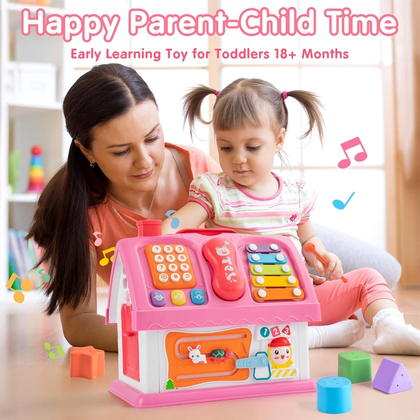 Montessori Toys for 1 Year Old, Baby Music Toys for 1 Year Old Girl Gift, 12-in-1 Musical House Toddler Learning Toy for 1 2 3 Ages, First Birthday Gifts for Girls and Boys, Educational Toy, (Pink)